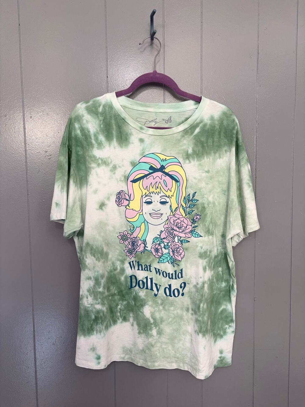 Dolly Green Tie Dye What Would Dolly Do Graphic Cotton Crewneck T-shirt M/L
